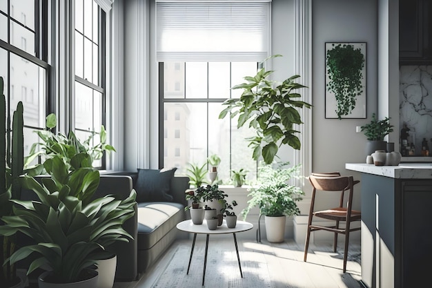 Bring Life to Your Home with this Modern and Minimalistic Living Room featuring Green Plants