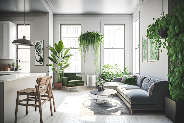 Premium Photo  Bring life to your home with this modern and minimalistic living room featuring 