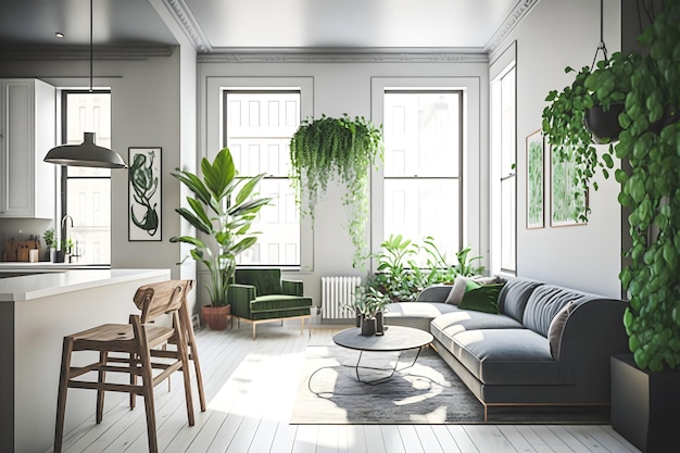 Bring Life to Your Home with this Modern and Minimalistic Living Room featuring Green Plants