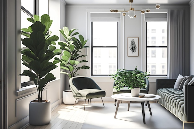 Bring Life to Your Home with this Modern and Minimalistic Living Room featuring Green Plants