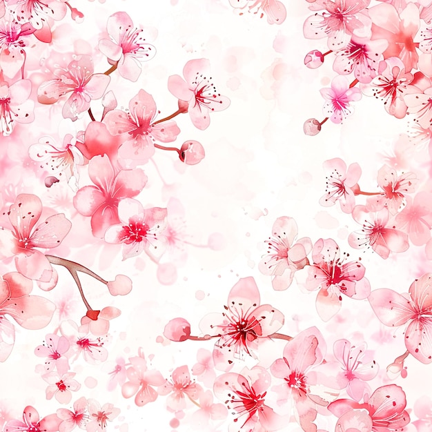 Bring a touch of springtime elegance to your designs with this seamless pattern of delicate cherry blossoms in watercolor