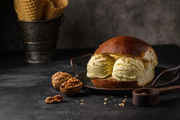 brioche with ice cream