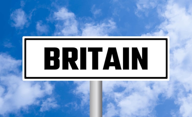 Britain road sign on blue sky background