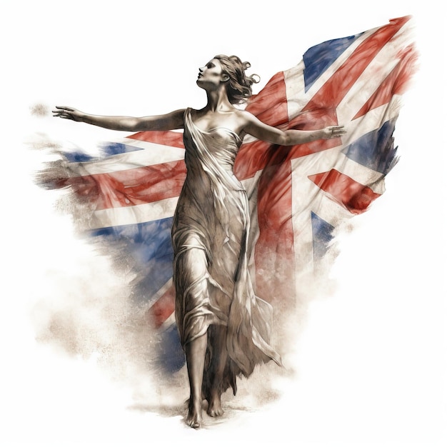Эффект всплеска флага Британии Флаг Великобритании акварельное изображение ai на белом фоне
