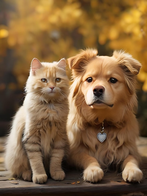 Фото Британская кошка и золотой ретривер