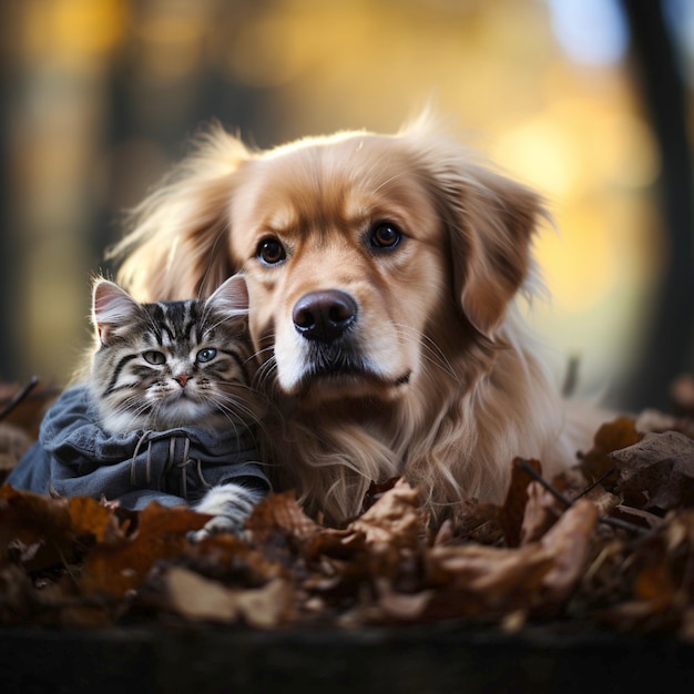 British cat and Golden Retriever generated by ai