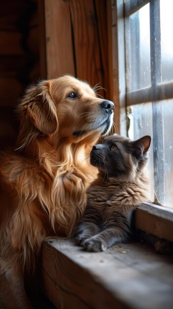 British cat and Golden Retriever