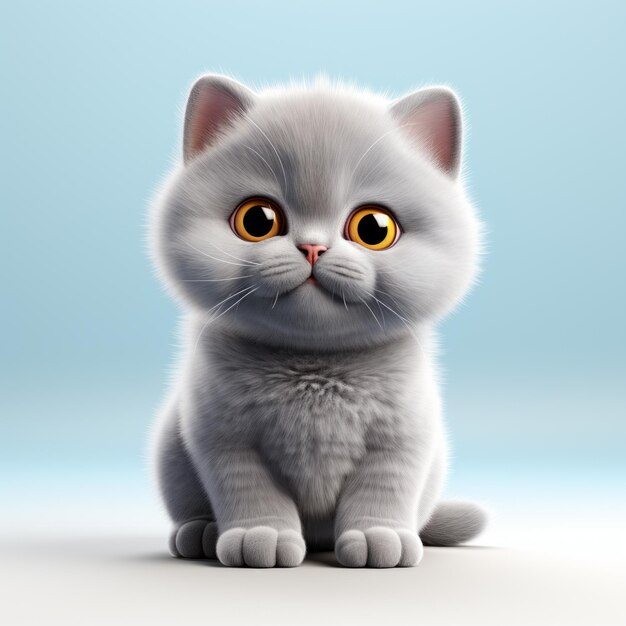 Британская милая смешная кошка персонаж мультфильма минимальный стиль на синем фоне