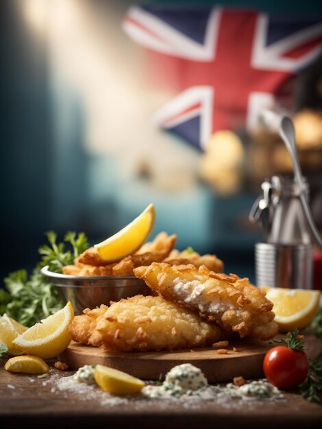 British fish and chips the famous food in studio lighting and background cinematic food photograph