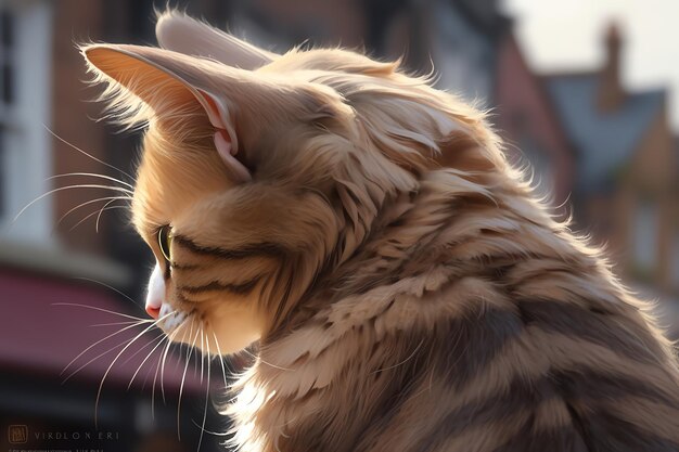 Foto un gatto britannico a pelo corto che fissa una londra affollata