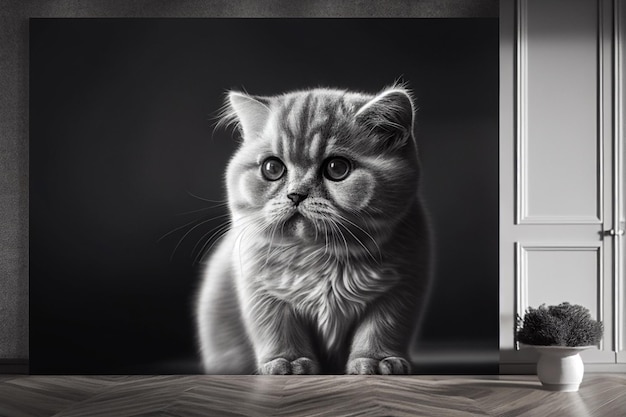 British Shorthair cat sitting in the room 3D rendering generative ai