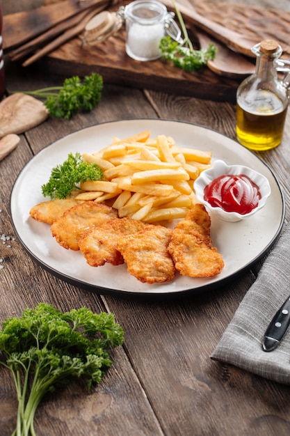 Spuntino britannico di pesce fritto e patatine fritte