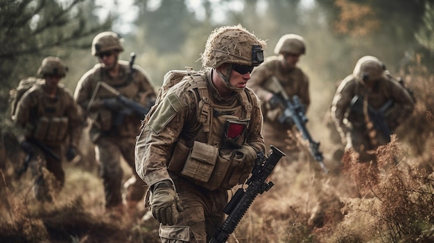 Britse legersoldaten in een veld