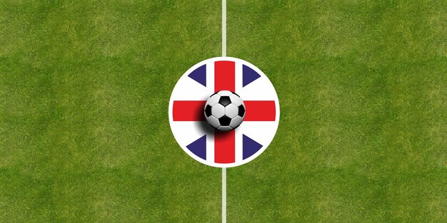 Britse vlag op een voetbalveld midden