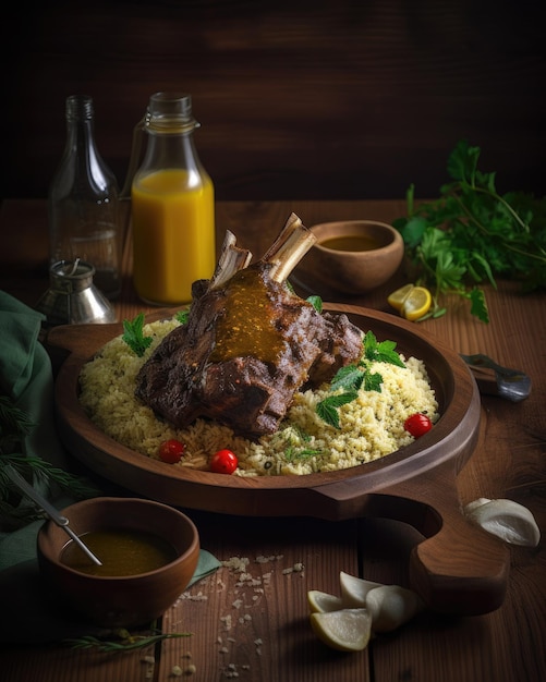 Briyani lamb shank Arabic food dish Generative AI