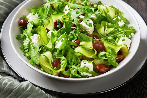 Broad bean feta cheese rocket and cucumber salad