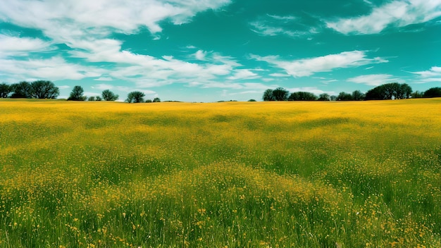 Foto un ampio prato sotto un cielo blu