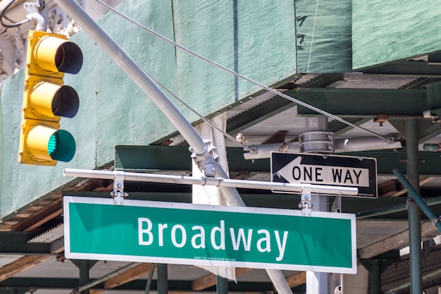 Broadway straatteken in de Stad de VS van New York