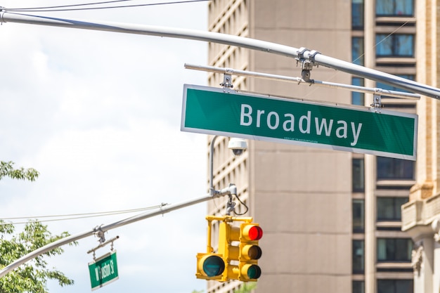 Broadway straatteken in de Stad de VS van New York