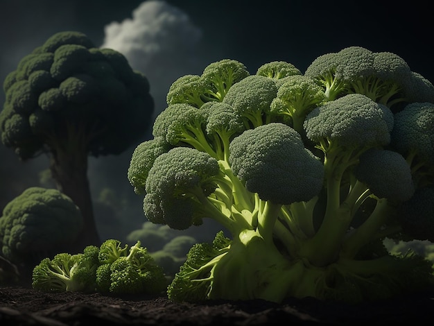 Broccoli On Black Studio Background