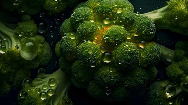 Broccoli cabbage with water drops banner generative ai 2