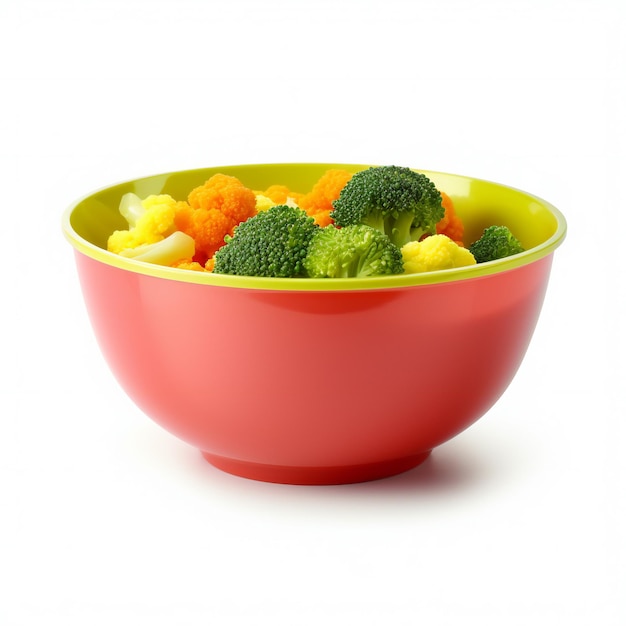 Broccoli and cauliflower in a bowl isolated on white background
