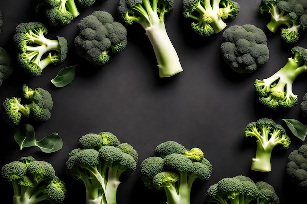 Broccoli composition flat lay with free space for copy paper background