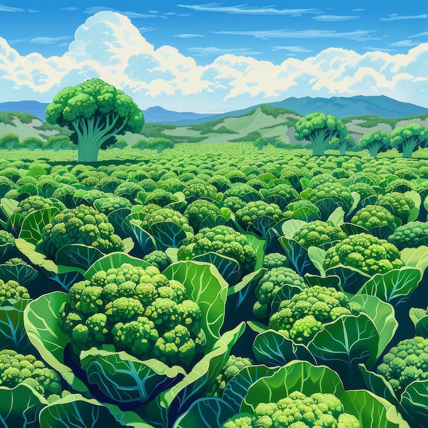 Photo broccoli field broccoli crop many broccoli agriculture landscape vegetable farm