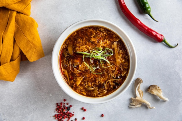 Broccoli Food and Pea Legume with Hot and sour soup Healthy diet with legumes dried fruit