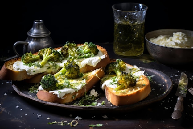 Broccoli and GarlicRicotta Toasts With Hot Ho