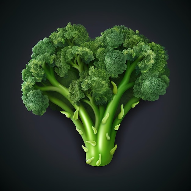 A broccoli is shown with a green leaf on it