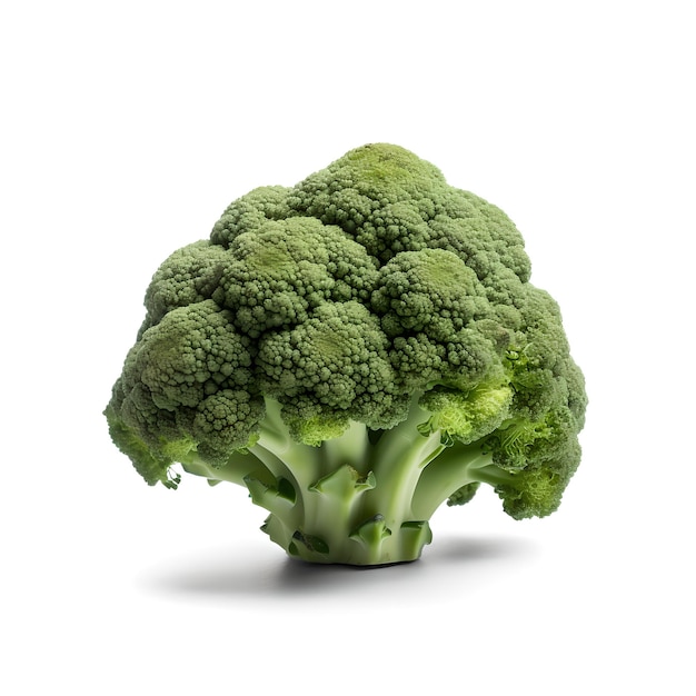 A broccoli is shown with a white background.