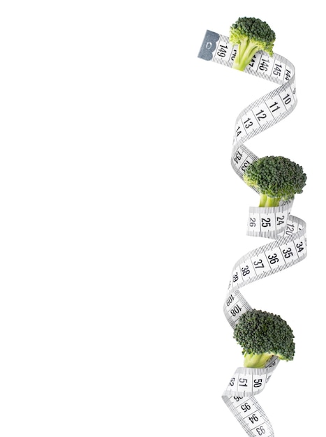 broccoli and measuring tape isolated on white background