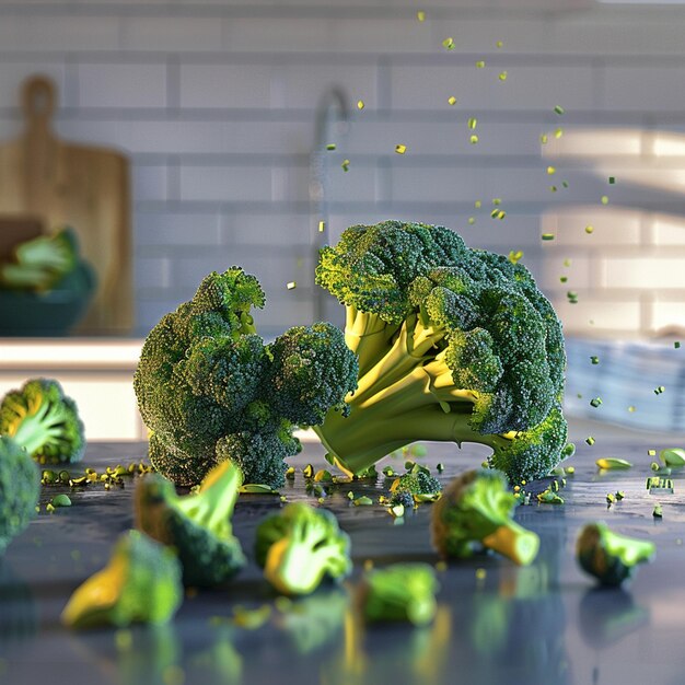 Foto broccoli nel tavolo della cucina moderna