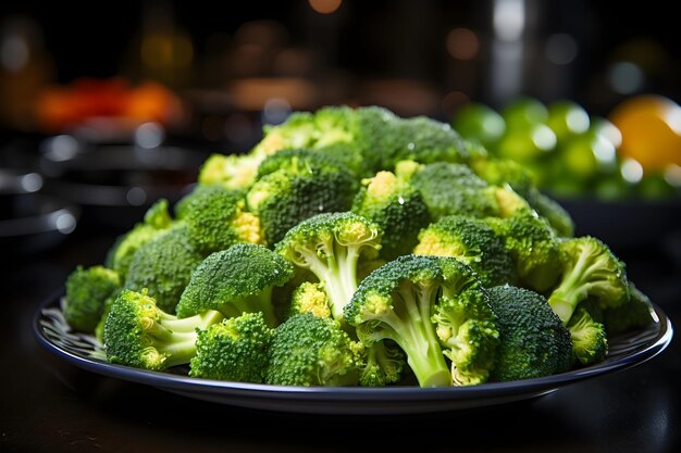 broccoli op houten tafel met broccoli slice vegan food concept