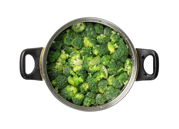 Broccoli in a pot isolated top view