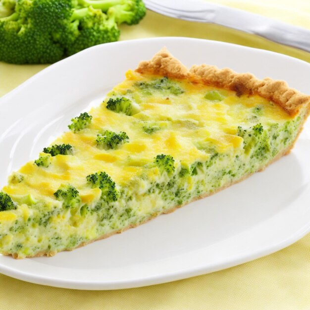 Broccoli quiche on a white plate Shallow dof AIGenerated