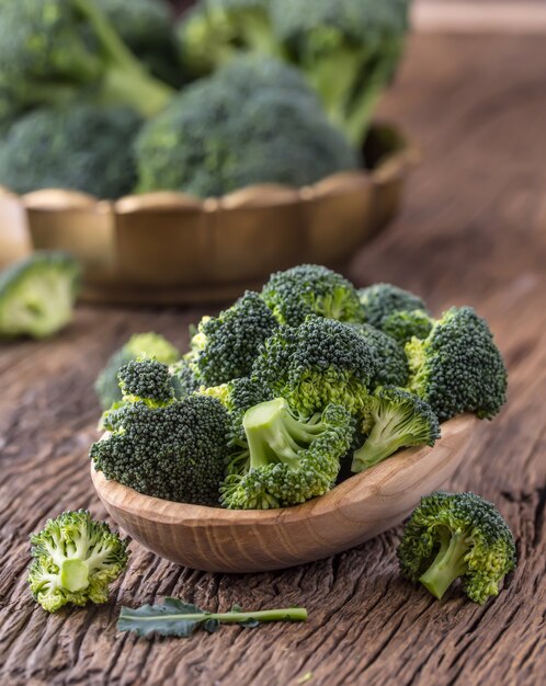 Broccoli.Raw fresh broccoli on old wooden table.