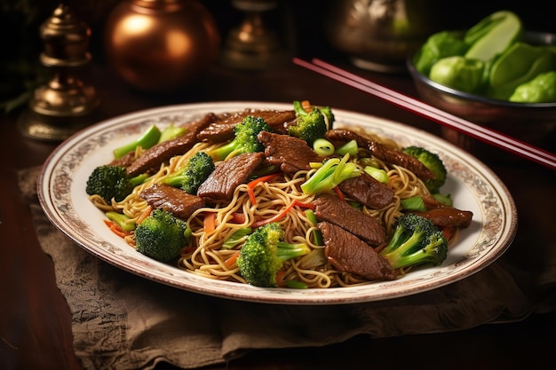 Broccoli rundvlees Lo Mein Chinees eten