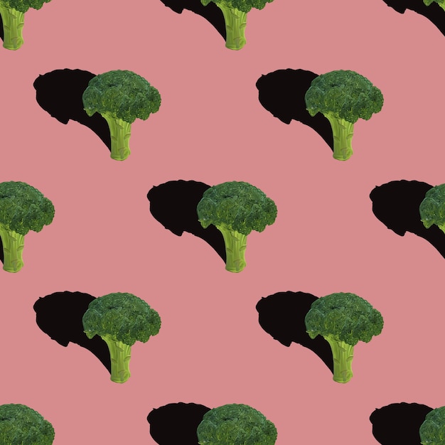 Photo broccoli seamless pattern on red