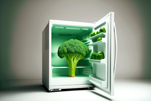 Broccoli in small freezer with open door