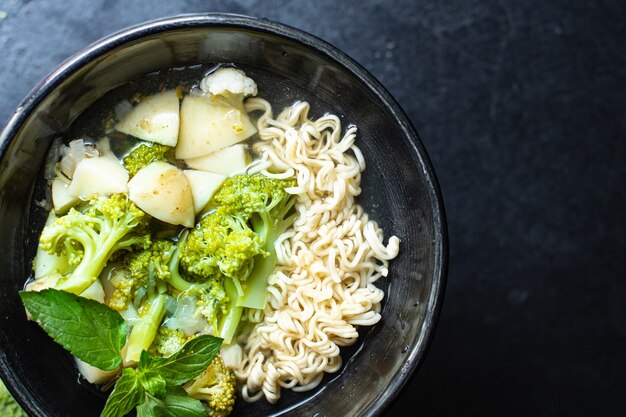 broccoli soup cauliflower vegetables in plate on the table first course healthy meal copy space