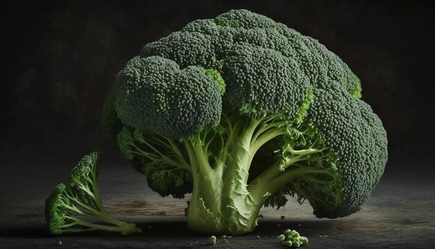 broccoli on the table black background generative ai