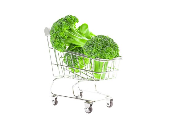 Broccoli in trolley on white background broccoli isolate