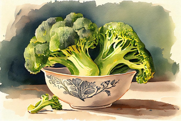 broccoli, vegetable plant illustration, vege drawing, broccoli watercolor art, poster print