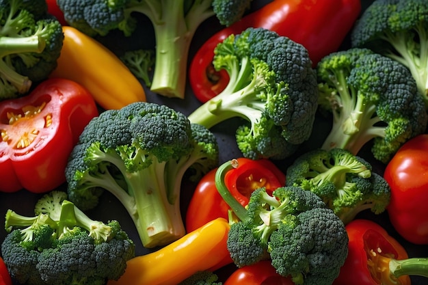 Photo broccoli with bell pepper slices