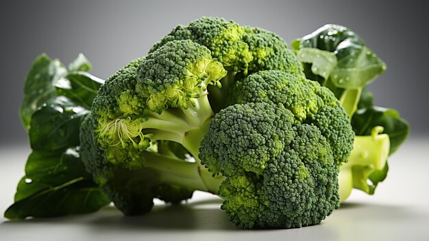 A broccoli with leaf on white background