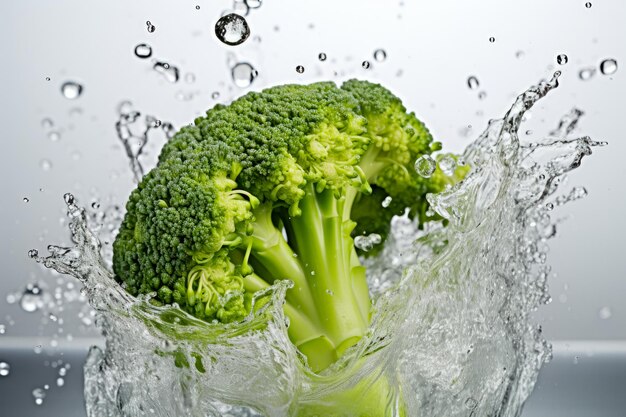 Broccoli with water splash isolated on white background fresh vegetable