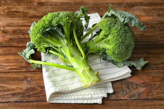 Broccoli on wooden table