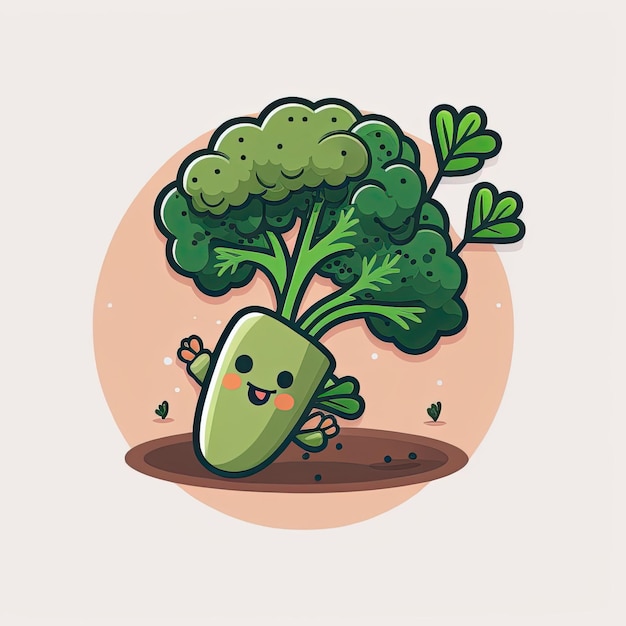 Photo broccolini vegetable cute playful flat icon by generative ai